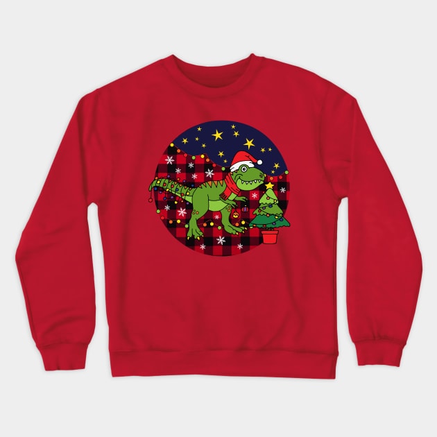 Kids Christmas T-rex Dinosaur Crewneck Sweatshirt by HotHibiscus